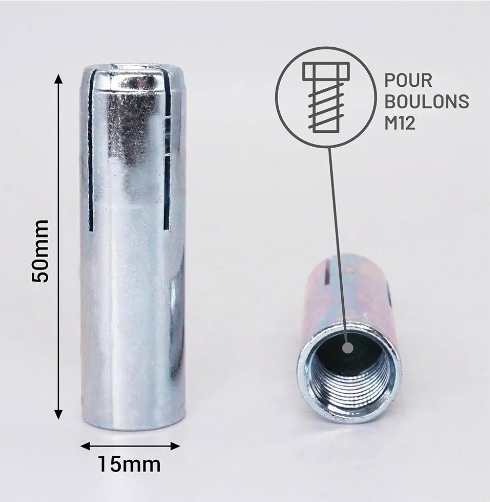 Chevilles en laiton et zingué M8 –M12 chevilles à impact en laiton pour béton, maçonnerie et pierre massive – cheville à expansion en métal robuste pour montage mural – Ø10 mm x 28 mm – Image 4