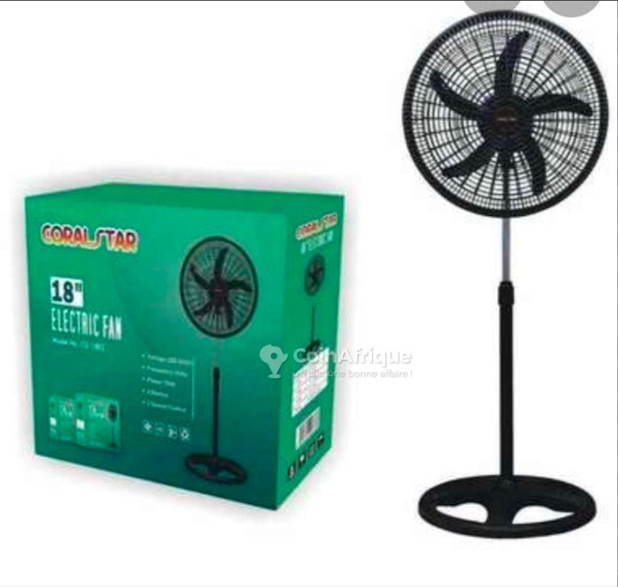 ventilateur sur pied Coralstar 18" (modèle CS-1802) est conçu pour offrir une ventilation puissante avec ses 5 pales et 3 vitesses réglables.