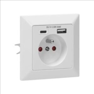 Prise Murale avec USB et Type C Blanc 220-250V/16A (USB 5V 2,1A) 86×86mm